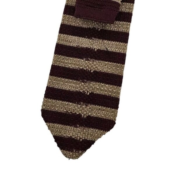 MIKAEL YORK Men's 100% New Wool Knit Necktie LUXURY Red Beige Striped W:3" EUC - Picture 4 of 4